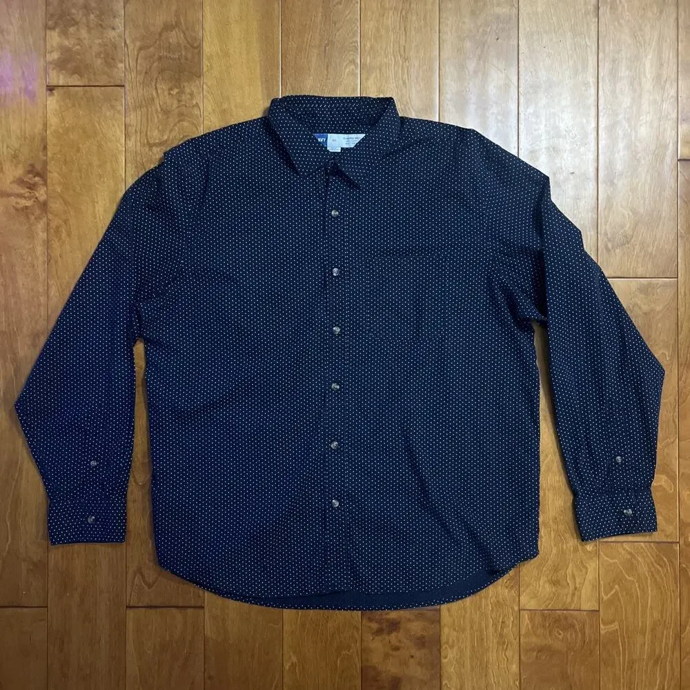 Old Navy Regular Fit Everyday Shirt Size XL Navy Blue Long Sleeve Flex Cotton - Picture 2 of 10